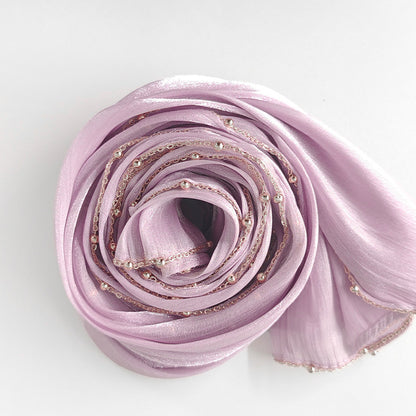 Shiny Satin Smooth Crepe Four-Sided Metal Chain Headscarf High-End Malay Middle Eastern Headscarf Arab