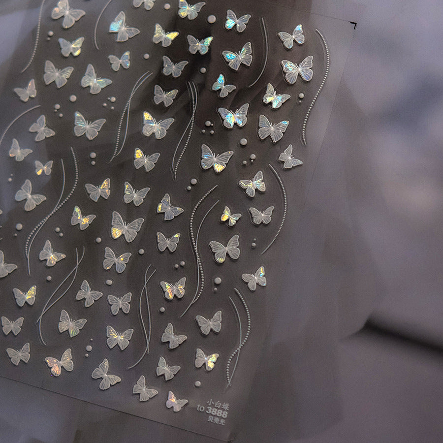 Shell Light Nail Stickers Hot-Selling Retro Nail Stickers Factory Wholesale Little White Butterfly Stickers3888