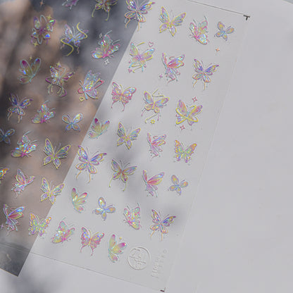 3D Colorful Butterfly Embossed Nail Stickers - Dimensional Flying Butterfly Nail Art Decals with Pearlescent Effects, Realistic Wing Textures for Women