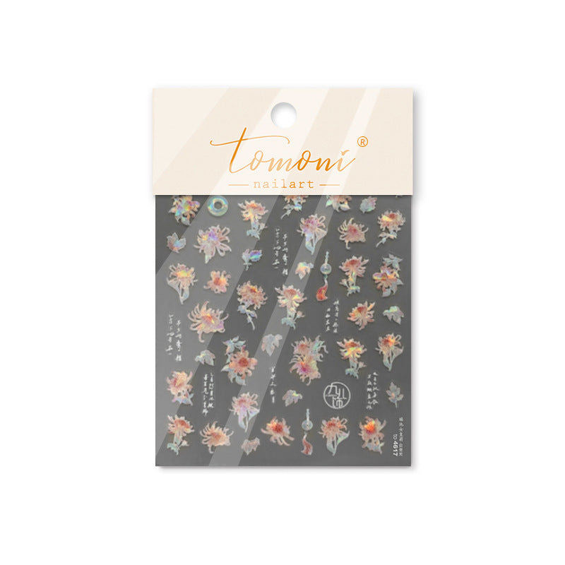 Embossed Nail Stickers Pink Empress Chrysanthemum Nail Stickers Mixed Style