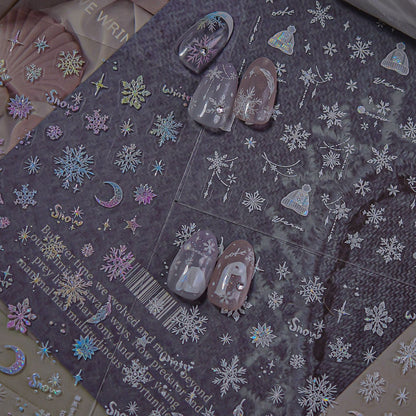 Winter Christmas Sweater Nail Stickers with Snowflake & Pearl Shell Glow - 3D Knit Texture Transparent Nail Decals for Holiday Parties, Festive Winter Manicure Designs