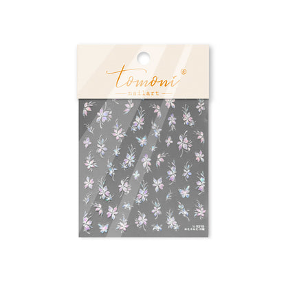 Delicate White Hand-Painted Floral Nail Stickers with Pearl Shell Glow - Minimalist Botanical Nail Art Decals, Sheer Pearl Effect Nail Designs for Women