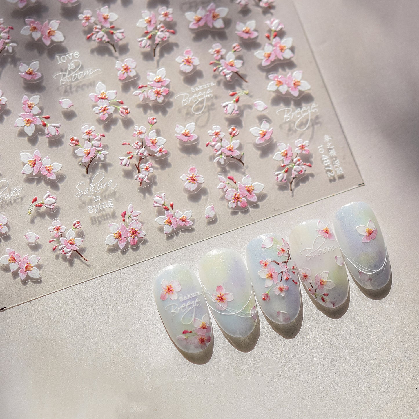 Embossed Nail Stickers Spring Outing Hot-Selling Cherry Blossom Soft Mist Pink Nail Stickers Spring Sakura Decorative Stickers