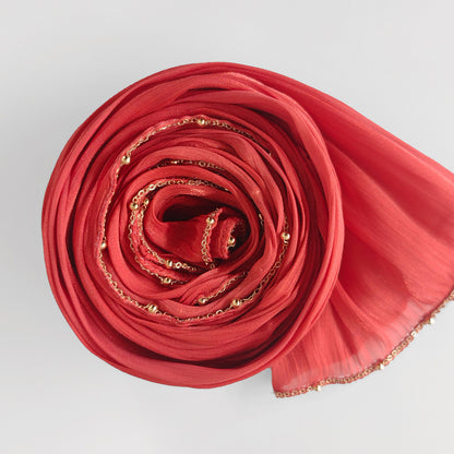 Shiny Satin Smooth Crepe Four-Sided Metal Chain Headscarf High-End Malay Middle Eastern Headscarf Arab