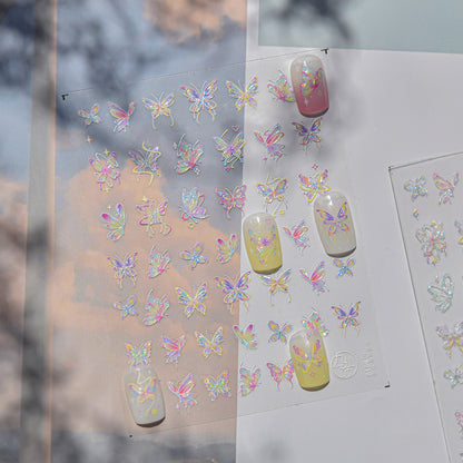 3D Colorful Butterfly Embossed Nail Stickers - Dimensional Flying Butterfly Nail Art Decals with Pearlescent Effects, Realistic Wing Textures for Women