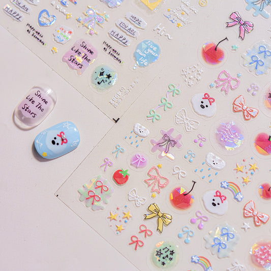 Collage Doodle Shell Effect Nail Stickers for Kids - Iridescent Pearl Nail Art Decals with Fun Patterns, Non-Toxic & Easy to Apply Nail Decor for Children