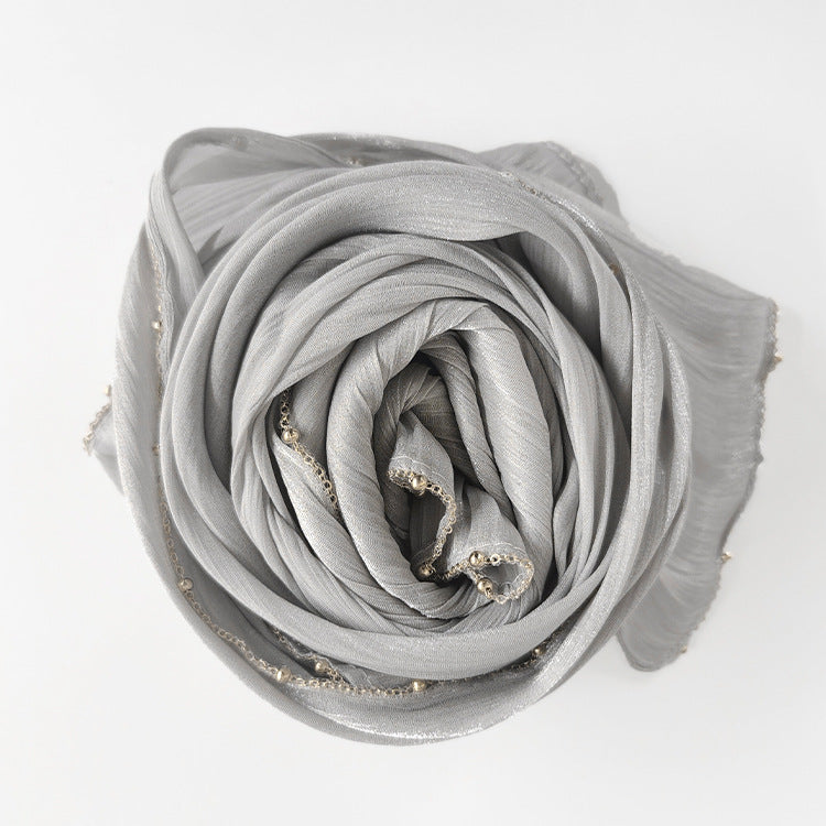 Shiny Satin Smooth Crepe Four-Sided Metal Chain Headscarf High-End Malay Middle Eastern Headscarf Arab