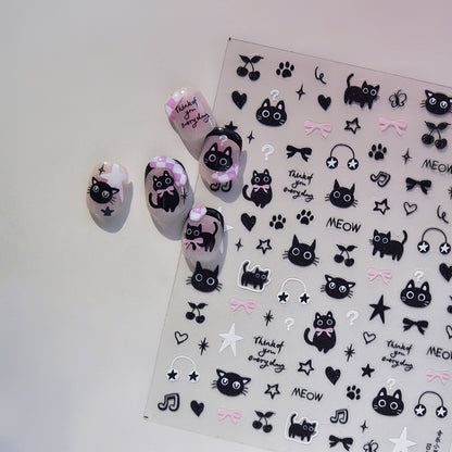 Adorable Black Cat Themed Nail Stickers - 30 PCS Thin yet Durable Flexible Nail Art Decals with Playful Kitty Designs for Women and Girls, Cute Animal Nail Decor