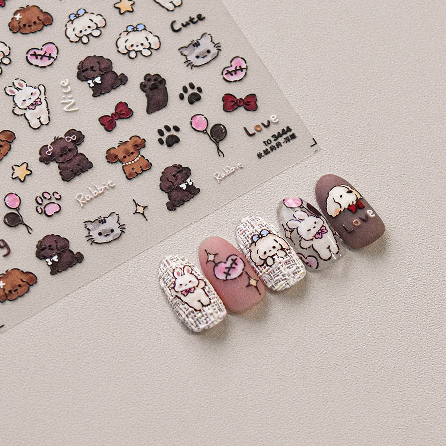 Adorable Hamburger Puppy 3D Embossed Nail Stickers - Fun Food & Animal Themed Nail Art Decals with Cute Character Designs for Women and Girls