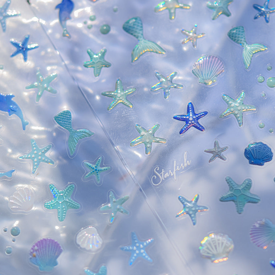 Bestseller Starfish Jelly Nail Stickers - 3D Translucent Sea Theme Nail Art Decals with Waterproof Design for Women and Girls, Cute Summer Nail Decor