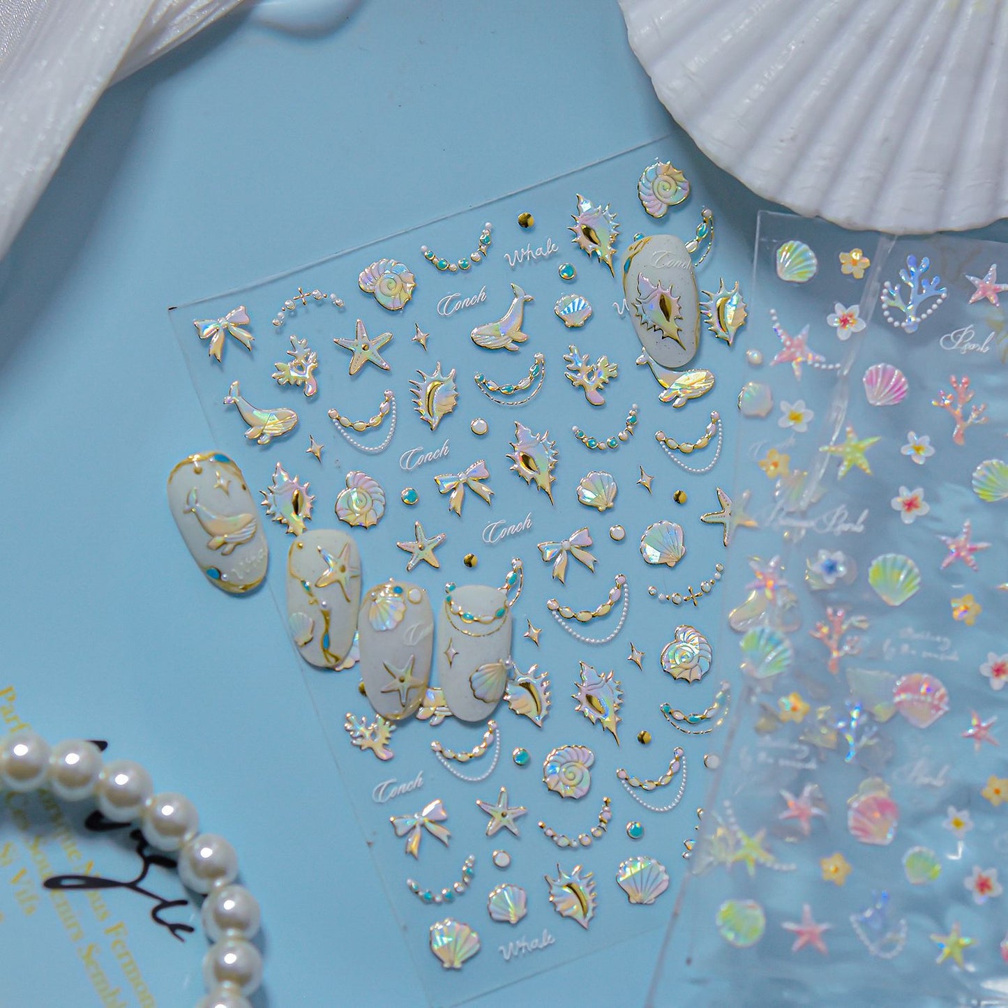 Shell Light Nail Stickers ins Popular3d 3D Nail Stickers Iridescent Shell Nail Art Decorations Mixed Styles
