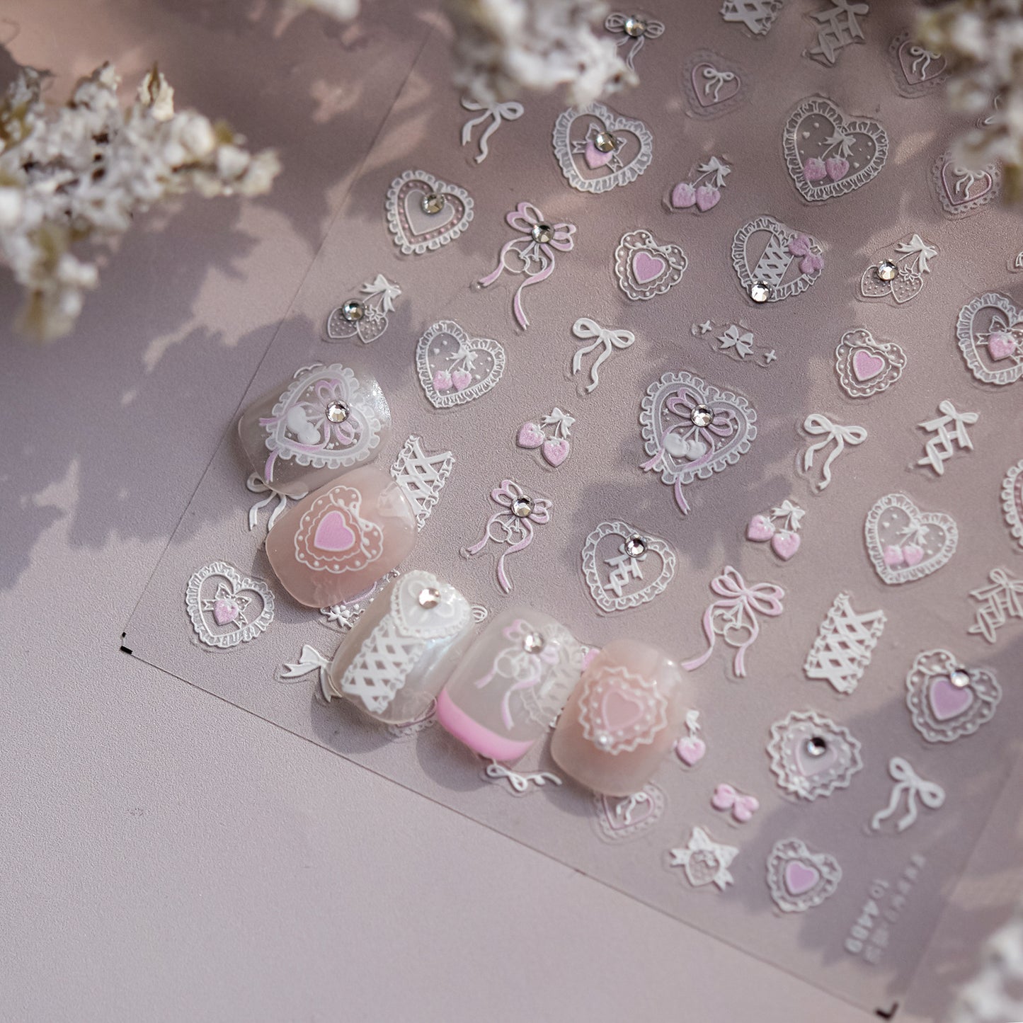 Romantic Heart Lace Crystal Nail Stickers - Delicate 3D Embossed Lace Patterns with Sparkling Rhinestones, Vintage Inspired Nail Art Decals for Women