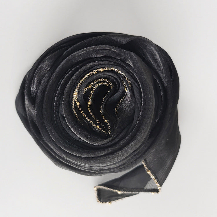Shiny Satin Smooth Crepe Four-Sided Metal Chain Headscarf High-End Malay Middle Eastern Headscarf Arab