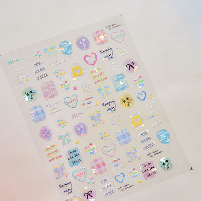 Collage Doodle Shell Effect Nail Stickers for Kids - Iridescent Pearl Nail Art Decals with Fun Patterns, Non-Toxic & Easy to Apply Nail Decor for Children