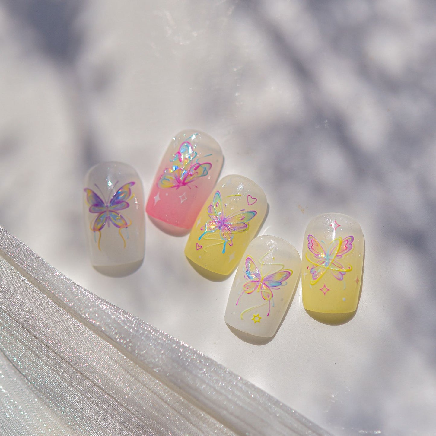 3D Colorful Butterfly Embossed Nail Stickers - Dimensional Flying Butterfly Nail Art Decals with Pearlescent Effects, Realistic Wing Textures for Women