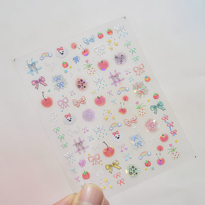 Collage Doodle Shell Effect Nail Stickers for Kids - Iridescent Pearl Nail Art Decals with Fun Patterns, Non-Toxic & Easy to Apply Nail Decor for Children