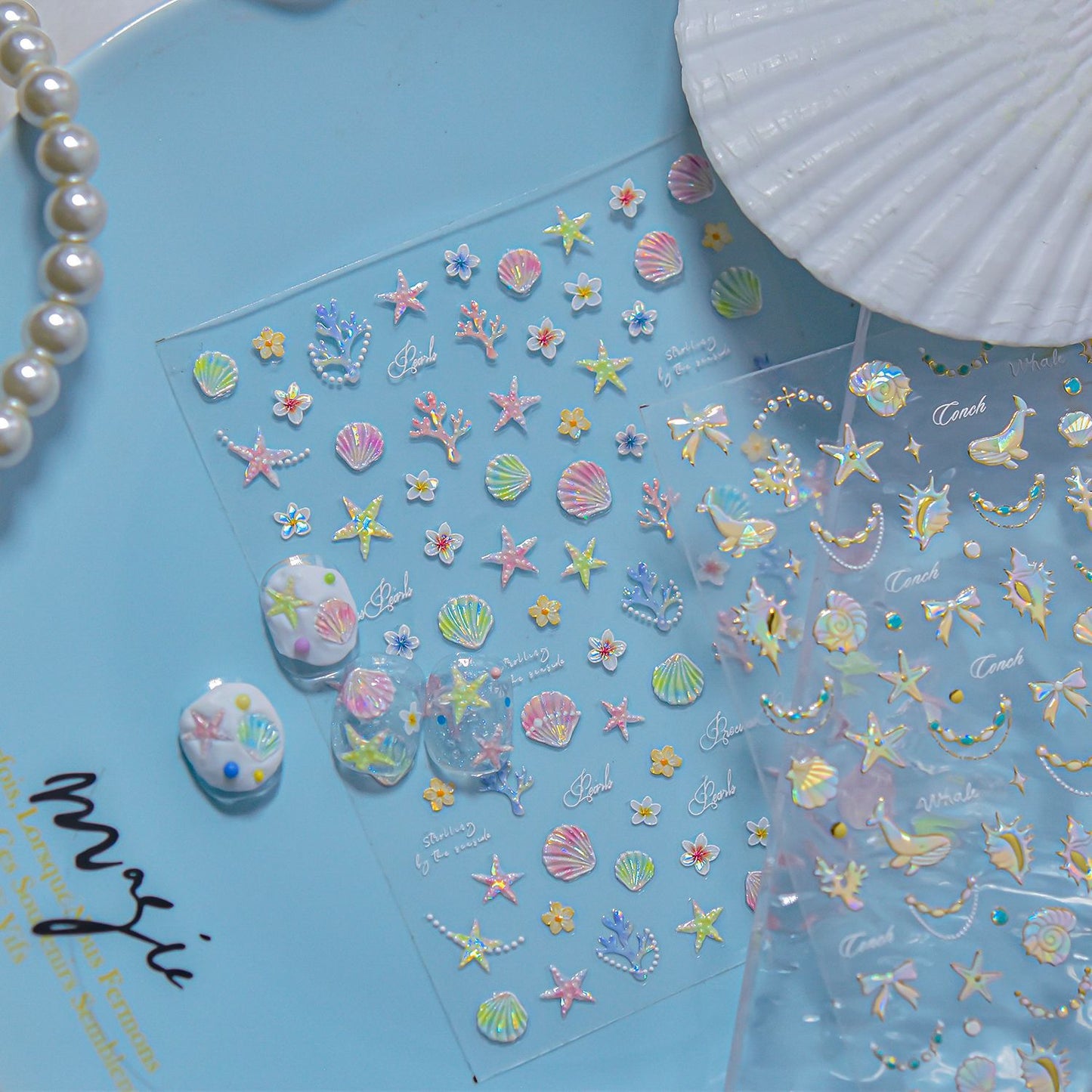 Shell Light Nail Stickers ins Popular3d 3D Nail Stickers Iridescent Shell Nail Art Decorations Mixed Styles
