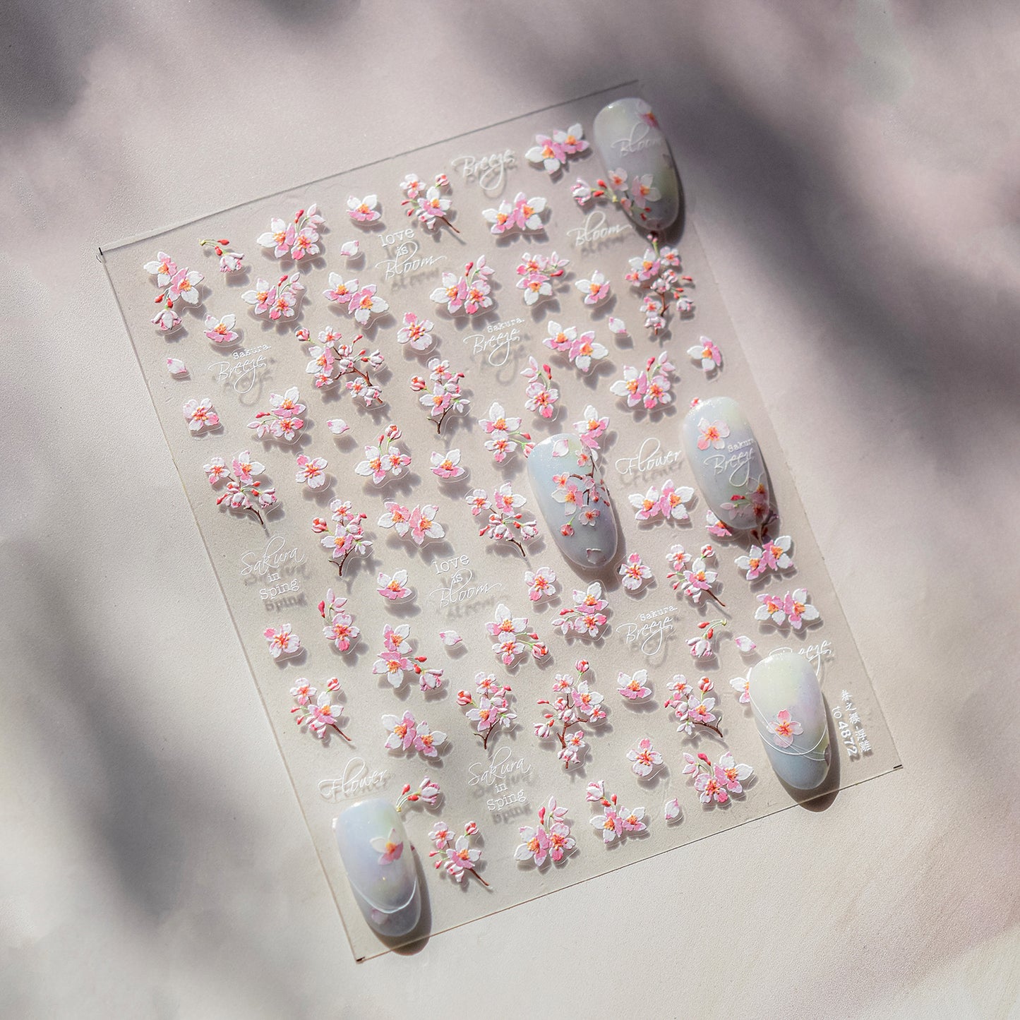 Embossed Nail Stickers Spring Outing Hot-Selling Cherry Blossom Soft Mist Pink Nail Stickers Spring Sakura Decorative Stickers