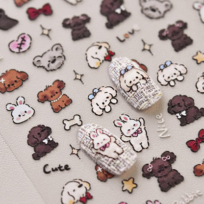 Adorable Hamburger Puppy 3D Embossed Nail Stickers - Fun Food & Animal Themed Nail Art Decals with Cute Character Designs for Women and Girls