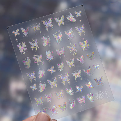 3D Colorful Butterfly Embossed Nail Stickers - Dimensional Flying Butterfly Nail Art Decals with Pearlescent Effects, Realistic Wing Textures for Women